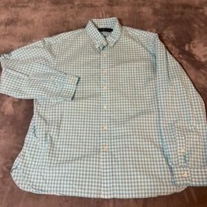 Ralph Lauren Mens XXL Gingham Button Down Shirt Turquoise White Cotton Check